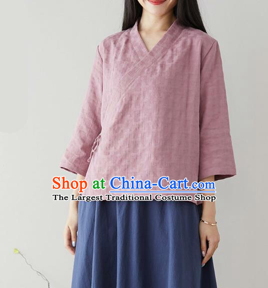 Traditional Chinese Lilac Flax Shirt Li Ziqi Tang Suit Blouse Upper Outer Garment Costume for Women