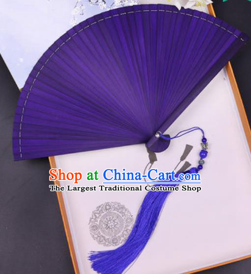 Chinese Traditional Classical Dance Purple Bamboo Folding Fans Handmade Accordion Fan