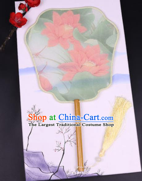 Chinese Traditional Painting Red Lotus Palace Fans Handmade Classical Dance Silk Fan for Women