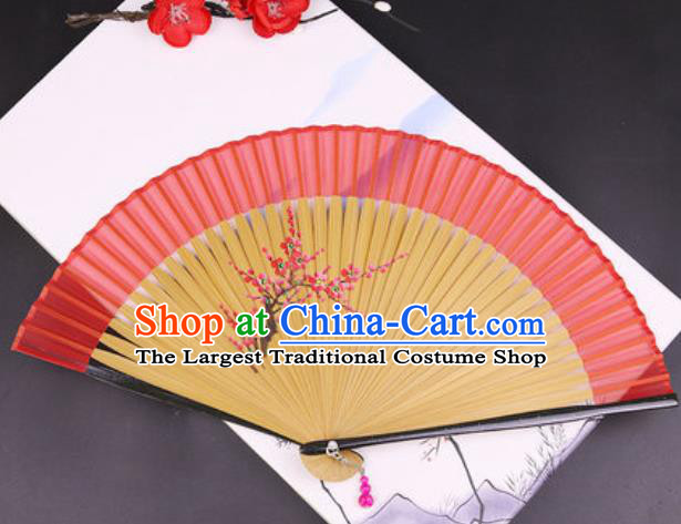 Chinese Traditional Painting Flowers Orange Silk Folding Fans Handmade Accordion Classical Dance Bamboo Fan