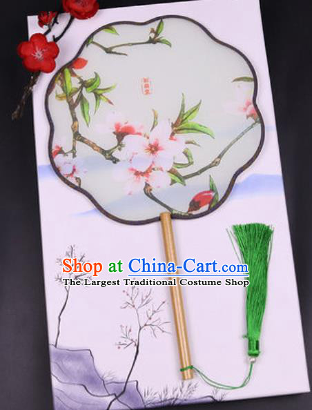 Chinese Traditional Painting Peach Blosoom Palace Fans Handmade Classical Dance Silk Fan for Women