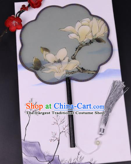 Chinese Traditional Painting Mangnolia Atrovirens Palace Fans Handmade Classical Dance Silk Fan for Women