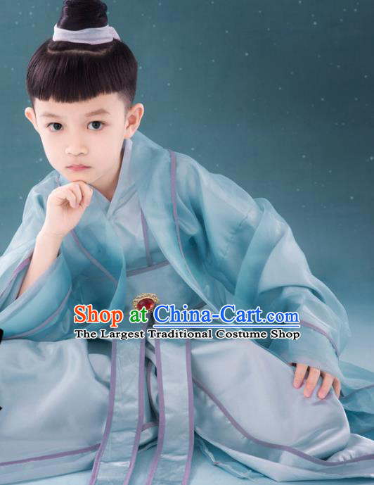 Chinese Ancient Children Swordsman Green Hanfu Clothing Traditional Jin Dynasty Chivalrous Expert Costume for Kids