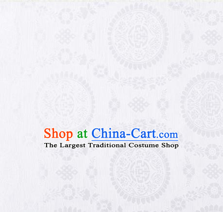 Chinese Classical Auspicious Pattern Design White Brocade Fabric Asian Traditional Hanfu Satin Material