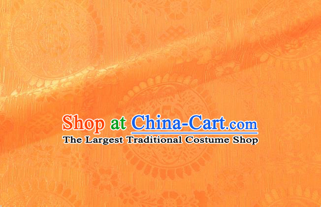 Chinese Classical Auspicious Pattern Design Orange Brocade Fabric Asian Traditional Hanfu Satin Material