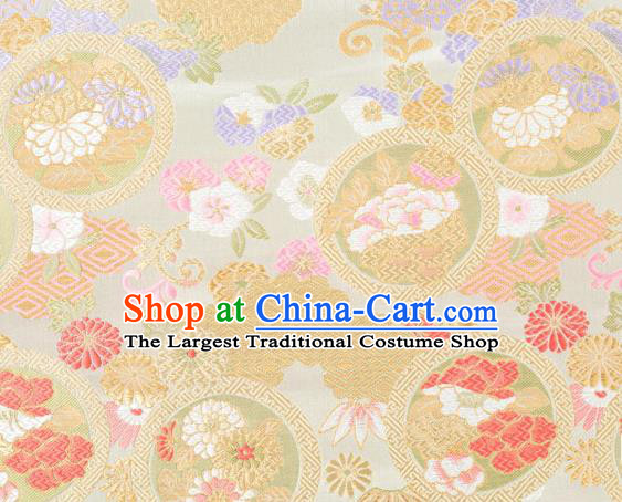 Chinese Classical Chrysanthemum Bamboo Pattern Design Beige Brocade Fabric Asian Traditional Hanfu Satin Material