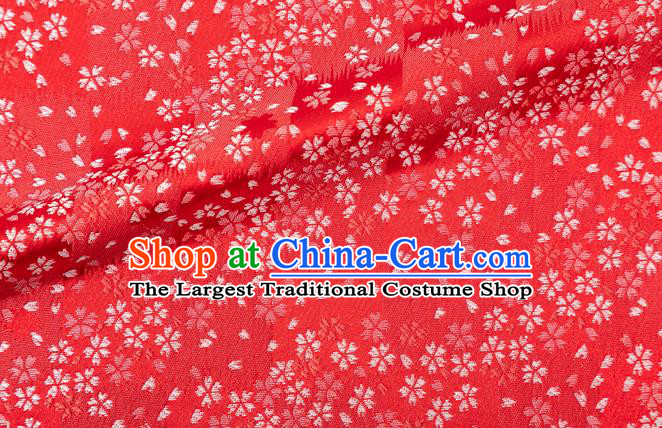 Asian Japanese Traditional Sakura Pattern Design Red Brocade Fabric Kimono Tapestry Satin