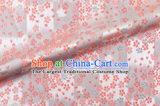 Asian Japanese Traditional Sakura Pattern Design Light Grey Brocade Fabric Kimono Tapestry Satin
