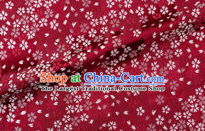 Asian Japanese Traditional Sakura Pattern Design Purplish Red Brocade Fabric Kimono Tapestry Satin