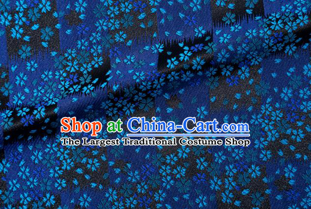 Asian Japanese Traditional Sakura Pattern Design Deep Blue Brocade Fabric Kimono Tapestry Satin