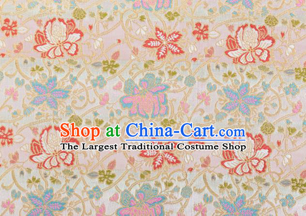 Chinese Classical Twine Lotus Pattern Design Beige Brocade Fabric Asian Traditional Hanfu Satin Material