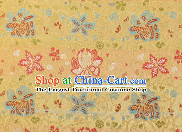 Chinese Classical Twine Lotus Pattern Design Yellow Brocade Fabric Asian Traditional Hanfu Satin Material