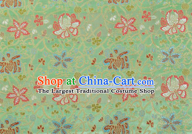 Chinese Classical Twine Lotus Pattern Design Light Green Brocade Fabric Asian Traditional Hanfu Satin Material