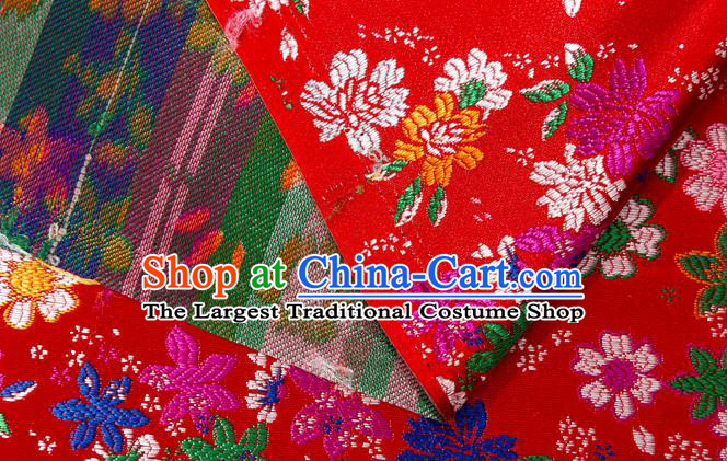 Japanese Traditional Sakura Pattern Design Red Brocade Fabric Asian Kimono Tapestry Satin