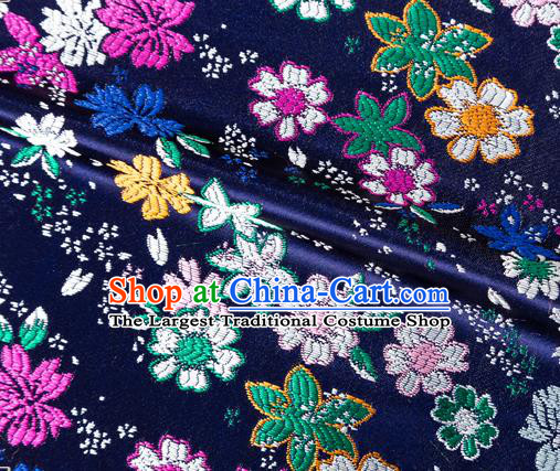 Japanese Traditional Sakura Pattern Design Navy Brocade Fabric Asian Kimono Tapestry Satin