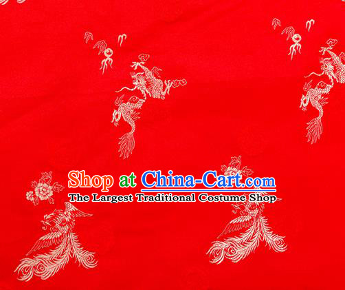 Chinese Classical Phoenix Peony Pattern Design Red Brocade Fabric Asian Traditional Hanfu Satin Material