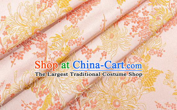 Japanese Traditional Chrysanthemum Pattern Design Pink Brocade Fabric Asian Kimono Tapestry Satin