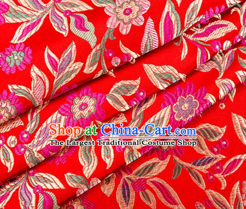 Chinese Classical Flowers Pattern Design Red Brocade Fabric Asian Traditional Hanfu Satin Material