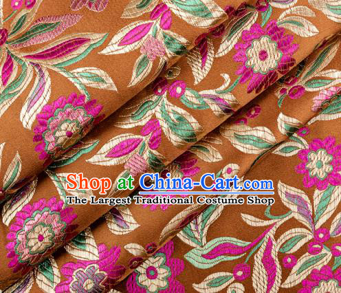 Chinese Classical Flowers Pattern Design Ginger Brocade Fabric Asian Traditional Hanfu Satin Material