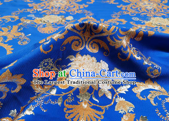 Chinese Classical Pattern Design Royalblue Brocade Fabric Asian Traditional Hanfu Satin Material