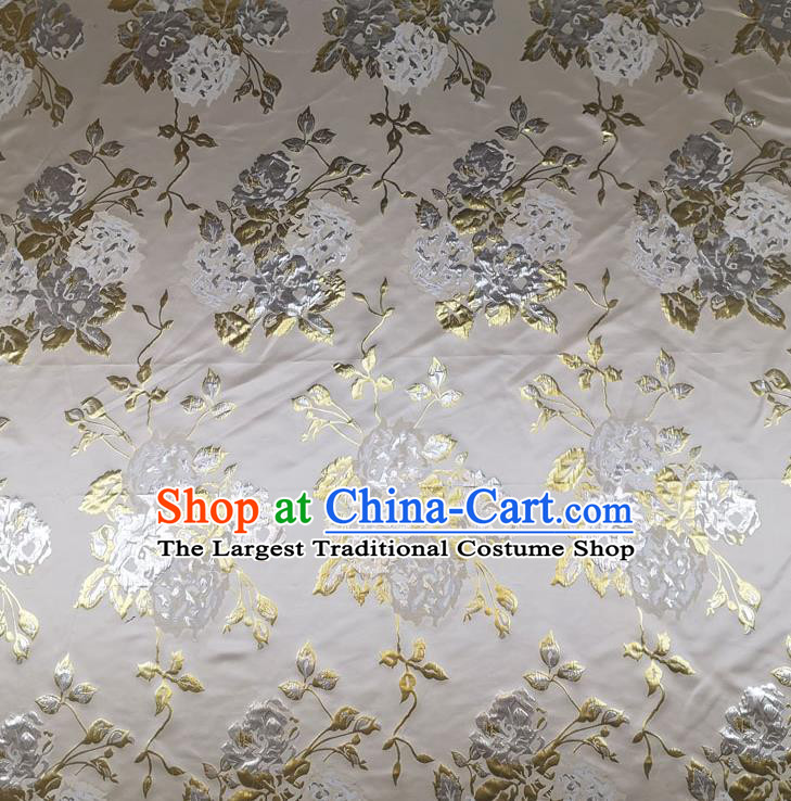 Chinese Classical Roses Pattern Design Grey Brocade Fabric Asian Traditional Hanfu Satin Material