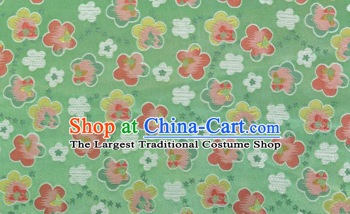Japanese Traditional Oriental Cherry Pattern Design Light Green Brocade Fabric Asian Kimono Tapestry Satin
