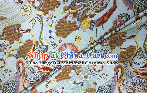 Chinese Classical Crane Pattern Design Light Blue Brocade Fabric Asian Traditional Hanfu Satin Material