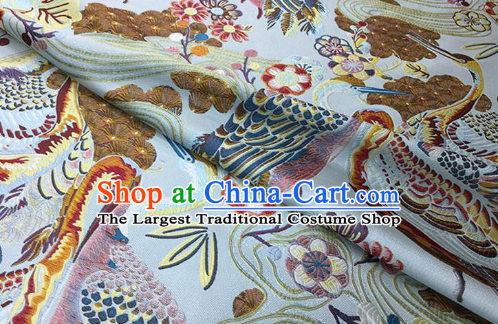 Chinese Classical Crane Pattern Design Light Blue Brocade Fabric Asian Traditional Hanfu Satin Material