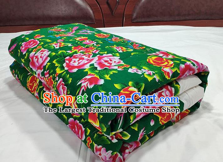 Chinese Traditional Peony Pattern Green Quilt Cover Wedding Bedclothes