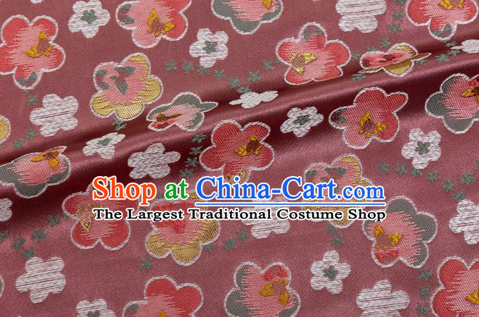 Japanese Traditional Oriental Cherry Pattern Design Rubber Red Brocade Fabric Asian Kimono Tapestry Satin