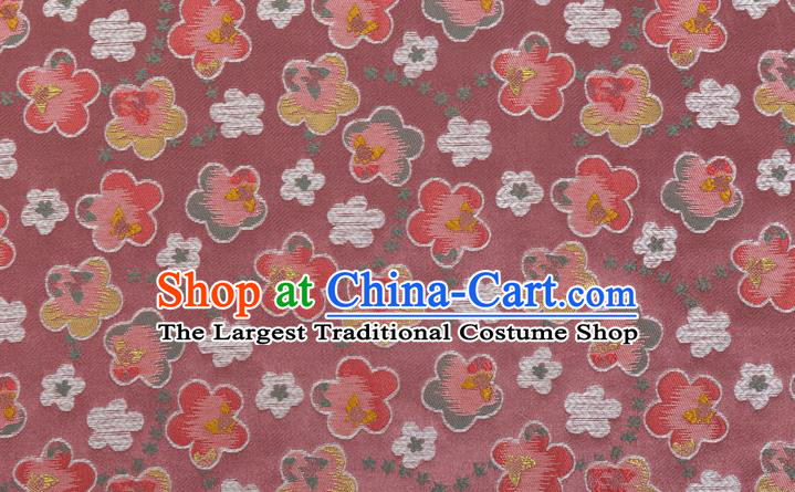 Japanese Traditional Oriental Cherry Pattern Design Rubber Red Brocade Fabric Asian Kimono Tapestry Satin