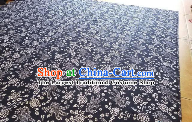 Chinese Classical Phoenix Pattern Design Navy Fabric Asian Traditional Hanfu Cloth Material