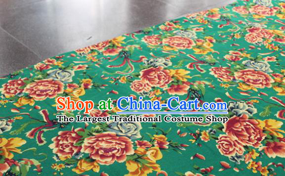 Chinese Classical Phoenix Peony Pattern Design Green Fabric Asian Traditional Hanfu Cloth Material
