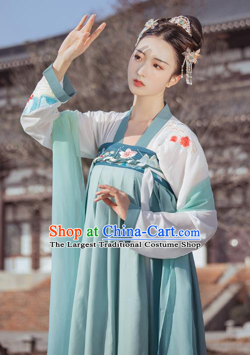 Traditional Chinese Tang Dynasty Historical Costumes Ancient Royal Princess Green Hanfu Dress for Women