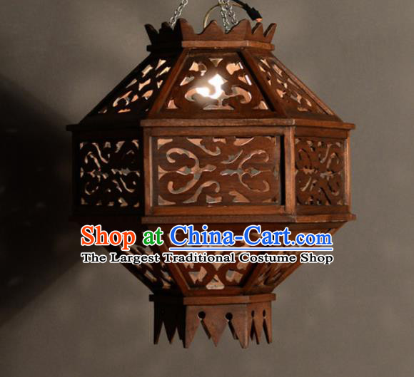 Asian Traditional Wood Carving Ceiling Lantern Thailand Handmade Lanterns Hanging Lamps