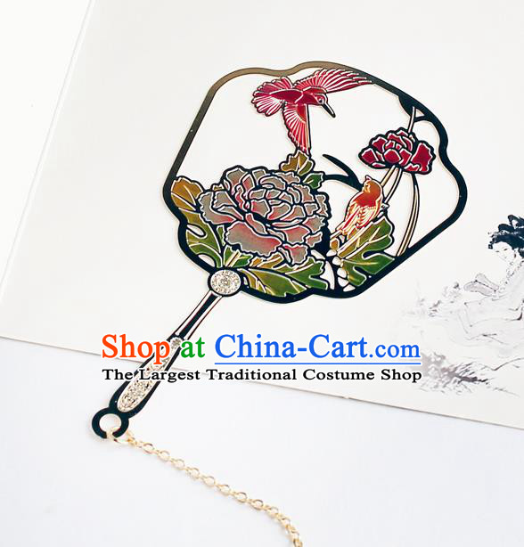 Traditional Chinese Carving Peony Fan Bookmarks China Craft Bookmark