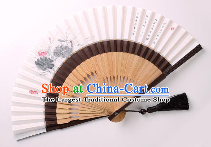 Traditional Chinese Ink Painting Lotus Folding Fan China Bamboo Fan Oriental Fan