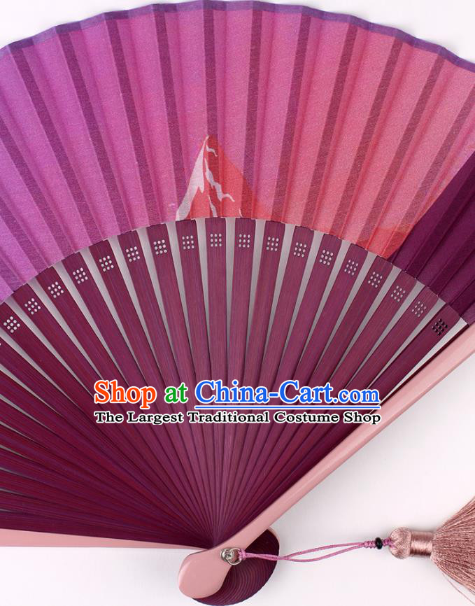 Traditional Chinese Handmade Purple Silk Folding Fan China Bamboo Fan Oriental Fan