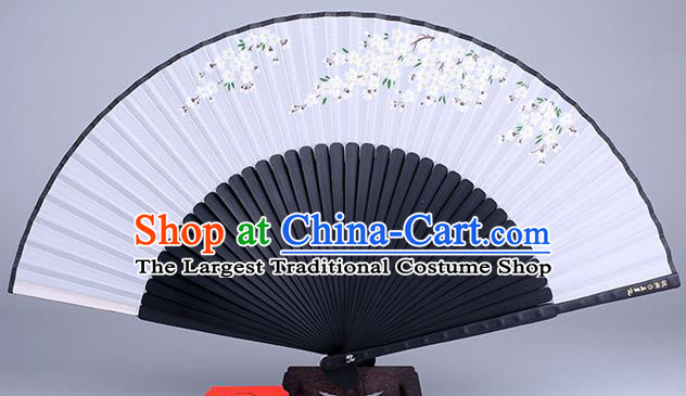 Traditional Chinese Handmade Printing Pear Flowers Silk Folding Fan China Accordion Fan Oriental Fan
