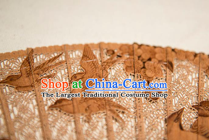 Traditional Chinese Hand Carving Peacock Sandalwood Fan China Accordion Folding Fan Oriental Fan