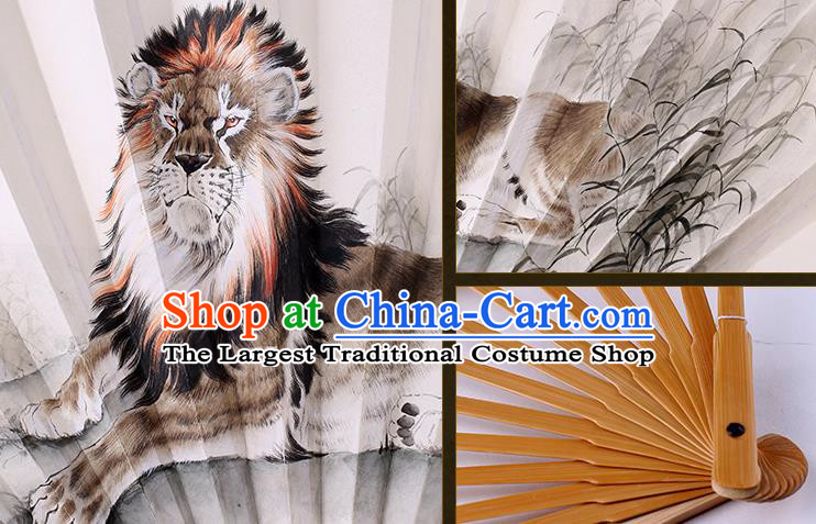Traditional Chinese Hand Painting Lion Paper Fan China Bamboo Accordion Folding Fan Oriental Fan