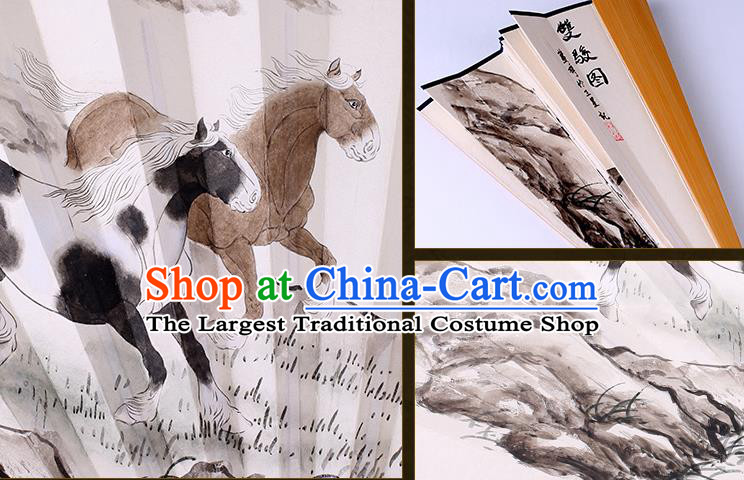 Traditional Chinese Hand Painting Horse Paper Fan China Bamboo Accordion Folding Fan Oriental Fan