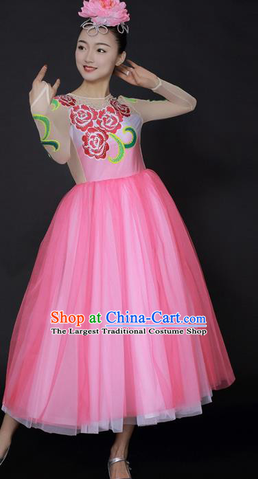 Professional Modern Dance Chorus Pink Dress Opening Dance Stage Performance Costume for Women
