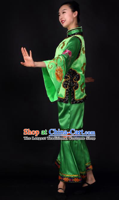 Chinese Traditional Yangko Dance Green Outfits Folk Dance Stage Performance Costume for Women