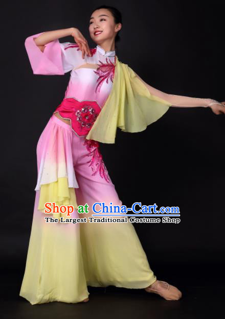 Chinese Traditional Yangko Dance Pink Dress Folk Dance Stage Performance Costume for Women