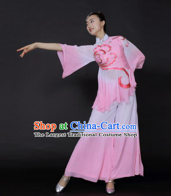 Chinese Traditional Yangko Dance Pink Outfits Folk Dance Stage Performance Costume for Women