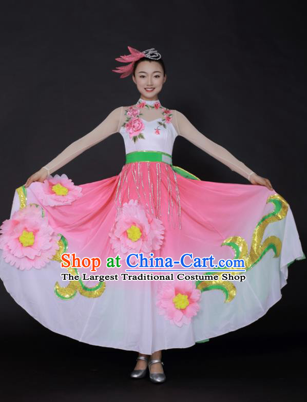 Chinese Peony Dance Pink Dress Traditional Classical Dance Stage Performance Costume for Women