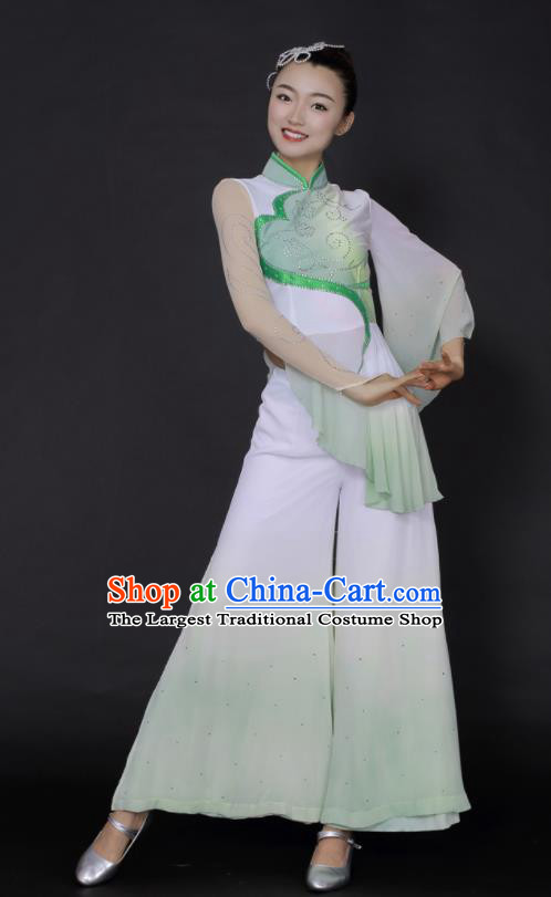 Chinese Traditional Fan Dance Yangko Green Outfits Folk Dance Stage Performance Costume for Women