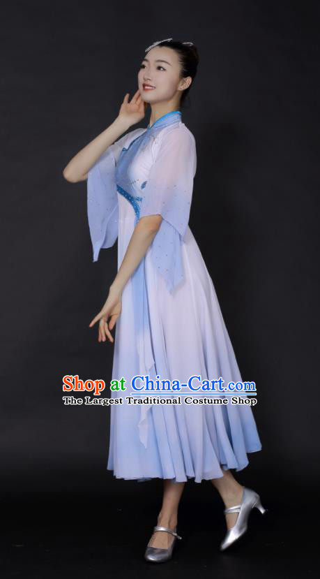 Chinese Fan Dance Umbrella Dance Blue Dress Traditional Classical Dance Stage Performance Costume for Women