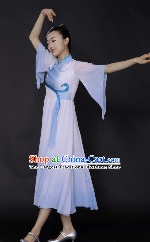 Chinese Fan Dance Umbrella Dance Blue Dress Traditional Classical Dance Stage Performance Costume for Women